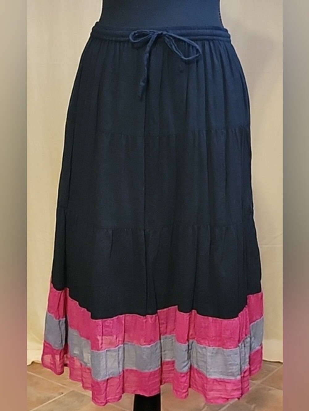 NWT VTG Y2K Bay Studio Tiered Cotton Midi Skirt Pink Striped Whimsigoth PM